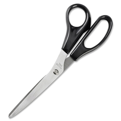 Business Source Stainless Steel Scissors, Bent, 8"L, Black Plastic Handles