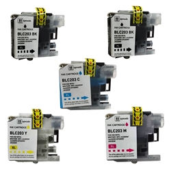 Compatible Brother LC203 Set of 5 Ink Cartridge Includes: 2 LC203BK, 1 LC203C, 1 LC203M, 1 LC203Y- Replacement Ink Catridge for MFC-J4320DW, MFC-J4420DW, MFC-J4620DW, MFC-J5520DW, MFC-J5620DW, MFC-J5720DW
