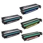 Remanufactured HP Color LaserJet CM3530, CP3525 5-Pack Laser Toner Set